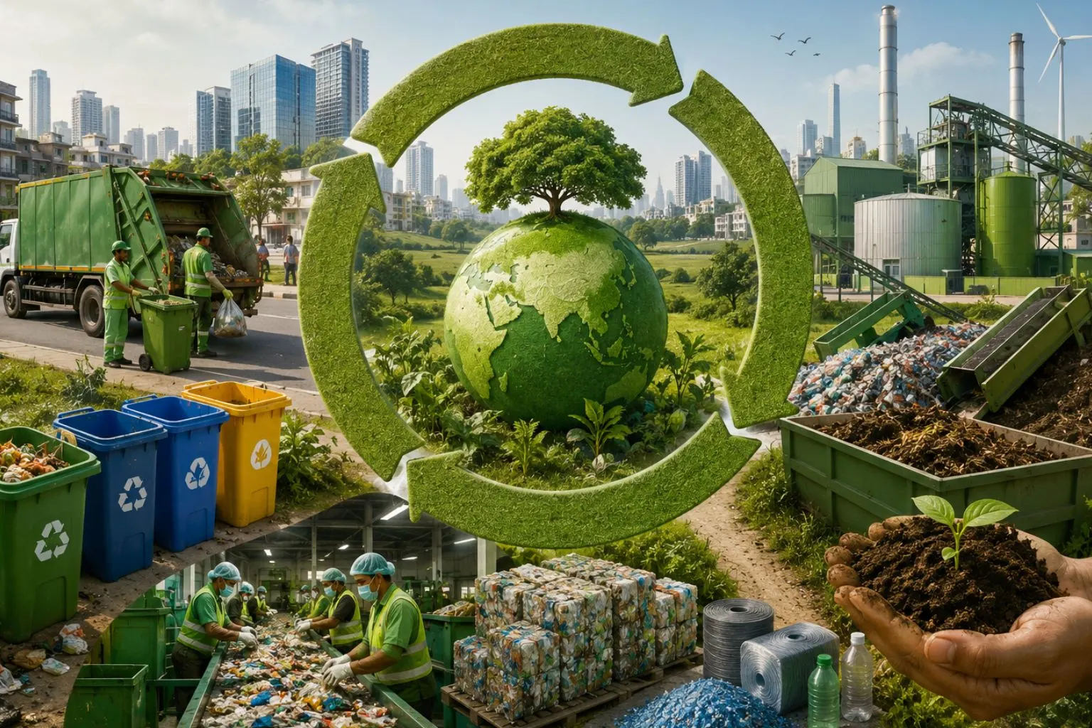 Solid waste recycling facility supporting India's circular economy.
