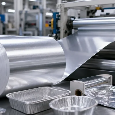Aluminium foil manufacturing line with large foil roll.