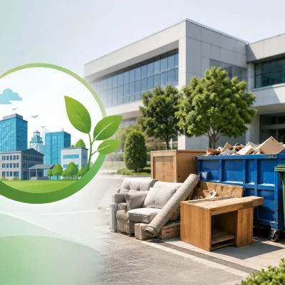Corporate facility with bulk waste collection and recycling infrastructure.