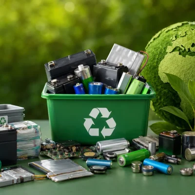 Battery waste recycling and collection concept.