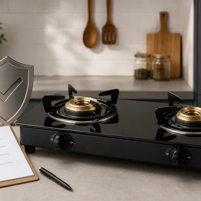 Domestic LPG gas stove with safety compliance concept.