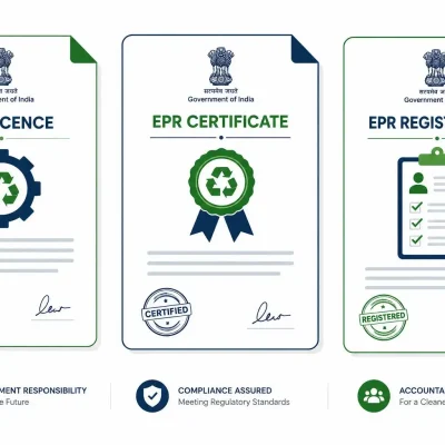 Illustration of three official documents side by side — labelled 'EPR Licence', 'EPR Certificate', and 'EPR Registration'