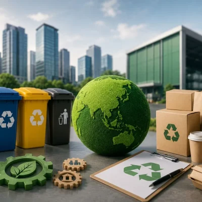 Sustainable waste management and recycling compliance concept for businesses.